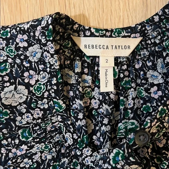 Rebecca Taylor Navy and Floral 100% Silk Sleeveless Blouse - Size 2 - Picture 2 of 6